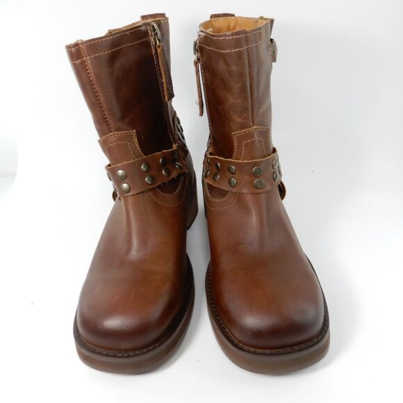 DINGO Anarchy Moto Boots Bootie Size 8.5 Brown Leather Harness Studs NEW - Picture 5 of 15